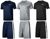 RPOVIG Shirts Shorts Workout Set:Men's 3 Pack Dry Fit Clothes Short set outfits Gym Active Athletic Performance Black