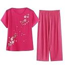 breaise My Orders Womens Casual Pajama Outfits Summer Plus Size 2 Piece Sets Soft Crew Neck Short Sleeve Tops Capri Lounge Pants