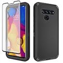 Asuwish Phone Case for LG V40 ThinQ with Tempered Glass Screen Protector and Cell Cover Hybrid Shockproof Hard Protective Accessories LGV40 Storm V 40 Thin Q V40ThinQ LG40 40V 40ThinQ Women Men Black