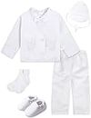 A&J DESIGN White Baby Boy Baptism Outfit 3-18 Months Long Sleeve with Embroidered Cross, White 6pcs, 9-12 Months