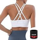 AGUTIUN Sports Bras for Women High Support Longline Workout Yoga Bras Cross Back Padded Running Athletic Tank Top White