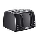 Russell Hobbs Textures 4 Slice Toaster (Extra Wide Slots, 6 Browning levels, Frozen, cancel & reheat function with indicator lights, Removable crumb tray, 850W, Black matt & high gloss finish) 21651