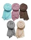 ICW Women's Premium Wrinkle Ironless Crinkled Cotton Scarf Stoles Shawl head scarves for girls (pack of 5)