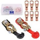Keadic 8Pcs Copper Battery Terminals Negative and Positive Car Battery Cable Terminal Clamps Connectors with Heavy Duty Copper Ring Terminal Assortment Kit for Car Van Carts