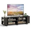 KOMFOTTEU TV-Schrank für Fernseher bis zu 65 Zoll, Lowboard mit verstellbaren Regalen, Fernsehschrank aus Holz mit 4 offenen Fächern, Fernsehtisch 150 x 39 x 45 cm (Schwarz)