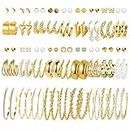 iF YOU 36 Pairs Gold Hoop Earrings Set for Women Girls Multipack, Hypoallergenic Chunky Chain Twisted Hoop Earrings Pack, Fashion Dangle Earrings Jewelry for Gift, Zinc, No Gemstone