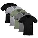 Gildan Men's V-Neck T-Shirts, Multipack, Style G1103, Black/Sport Grey/Charcoal/Military Green (5-Pack), Large