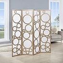 Roundhill Furniture Arvada 4-Panel Wood Room Divider with Circle Pattern, Gold