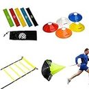 Fitness Health Agility Speed Ladder & Cones Football Training Equipment for Kids & Adults - Exercise Trainer Kit Increase Footwork Skills - Set for Rugby, Boxing, Football & Tennis - Free PDF ebook