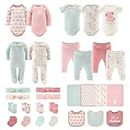 The Peanutshell Newborn Clothes & Accessories Set | 30 Piece Layette Gift Set | Fits Newborn to 3 Months | Pink Elephant & Floral, Pink, Teal, Newborn