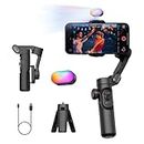 AOCHUAN 3-Axis Gimbal Stabilizer for Smartphone, Gimbal w/RGB Magnetic Fill Light Upgraded Face Tracking Focus Wheel Foldable iPhone Gimbal for iPhone/Android Phone Gimbal Vlog Recording Smart XE Kit
