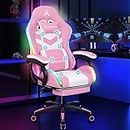 ALFORDSON Gaming Office Chair with 12 RGB LED Lights & 8 Point Massager, PU Leather Racing Computer Chair with Lumbar Support Footrest and High Back, Ergonomic Executive Desk Chair for Gamer Pink
