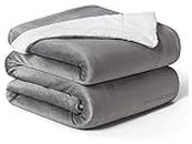 VAS COLLECTIONS Polyester Micromink Warm Sherpa Super Soft Flannel Solid/Plain Blanket for Winter, Grey, Size 150X225 Cms (Approx 4.7 X 7 Ft, Single), Skin Friendly