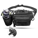 HCM Tactical Fanny Pack with Water-Bottle-Holder - Military Waist Bag Hip Belt Molle Pouch for Outdoor Survival Challenge, Camping, Hiking, Hunting with Patch Area and D Ring(Black)
