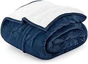 Utopia Bedding Sherpa Blanket Queen Size [Navy, 90x90 Inch] - 480GSM Thick Warm Plush Fleece Reversible Winter Blanket for Bed, Sofa, Couch, Camping and Travel