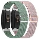 Vancle Elastic Straps Compatible with Fitbit Inspire 2 / Fitbit Inspire/Inspire HR for Women/Men, Stretchy Adjustable Nylon Stylish Replacement Wristband (Pink+Green)