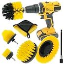 Sayutie 7pcs Drill Brush Attachment Power Scrubber Cleaning Brush Grout Cleaner Brush All Purpose Drill Brush Set for Grout, Floor, Tub, Shower, Tile, Bathroom and Kitchen Surface (Yellow)