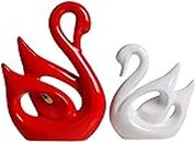 AIZEL CRAFT Home Décor Lucky SWAN Decoration Set of 2 | Matte Finish Ceramic Figurines (White and Red)