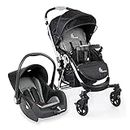 R for Rabbit Baby Travel System Chocolate Ride Baby Stroller & Pram+Infant Car Seat for Kids, Travel Friendly Compact Fold for 0-3 Years Babies, Quick Fold & Sturdy | 6 Months Warranty | (Black Grey)
