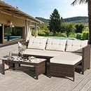Shintenchi Outdoor Patio Furniture Sets, Wicker Patio sectional Sets 3-Piece, All Weather Wicker Rattan Patio Seating Sofas with Glass Coffee Table and Cushion (Beige)