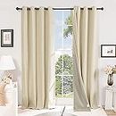 Deconovo Blackout Curtains 84 Inches Long, Flaxen, 52" W x 84" L, 1 Pair, Faux Linen Grommet Total Blackout Curtain, Thermal Insulated Room Darkening Drapes for Living Room