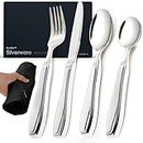 BUNMO Weighted Utensils for Tremors and Parkinsons Patients - Heavy Weight Silverware Set of Knife, Fork, 2 Spoons and Travel Bag - Adaptive Eating Flatware Helps Hand Tremor, Parkinson, Arthritis