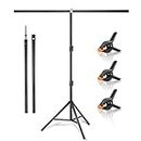 Youyijia Backdrop Stand Kit T-Shape 6.5 X 5ft Portable Backdrop Support Height Adjustable Photo Backdrop Stand with 3 Clip Clamps for Photo Video Studio