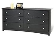 Prepac Sonoma Bedroom Furniture: Black Double Dresser for Bedroom, 6-Drawer Wide Chest of Drawers, Traditional Bedroom Dresser, BDC-6330-V, 59"W x 16"D x 29"H
