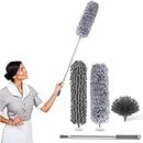 TECH LOGO ELECTRONICS 2024 Upgraded 3 in 1 Microfiber Feather Duster for Home Cleaning 100 inch Long Handle Bendable, Adjustable dust Cleaner Brush for High roof Cobweb Furniture Fan Mop Set (Grey)