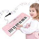 M SANMERSEN Kids Piano Keyboard with Microphone 37 Keys Portable Electronic Keyboards for Beginners Musical Toy for 3/4/5/6 Year Old Girls Boys, Pink
