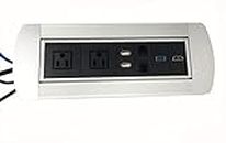 Impecgear Power Plug in-Desk Power Center Table Top Grommet Furniture Power Data Center 2 Cat6/1 HTML/2 Power Outlet/2 USB/1 USB Pass Thru(Silver)