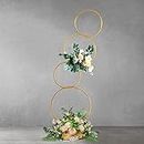 YALLOVE 5 FT High Metal Hoop Pillar Flower Stand, Gold Arch Stand Kit with 4-Tier, Centerpiece Garland for Wedding, Engagement, Event, Party Decoration