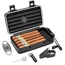 Flauno Travel Cigar Humidor Case - Portable Cigar Box kit with Humidifier Disc, Cigar Cutter, Cigar Punch, Cigar Holder & Dropper, Waterproof, Crushproof, Airtight (Holds up to 10 Cigars)