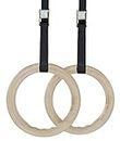 TechHark® Gymnastic ABS Rings with Heavy Duty Adjustable Strap Capacity with 14.5ft Adjustable Buckle Straps for Cross Fitness Functional Training for Home Gym Full Body Workout (Gym.Ring Off White)