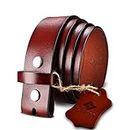 HJONES Men’s Leather Belt Strap With Silver Snap On Belt Without Buckle 1 1/2” Wide (Brown, 34)