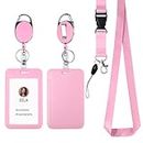 Pink ID Badge Holder with Lanyard, Retractable Badge Holders Reels and Lanyards Release Buckle, for Women Kids Office Nurses Teacher Doctor Student