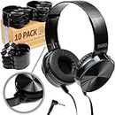Bulk Classroom Headphones (10 Pack, Stealth) - On-Ear Premium Student Bulk Headphones: Perfect for Kids K-12, Schools & Class Sets (Great Value, Durable, Noise Reducing, Comfortable, Easy-to-Clean)