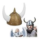 Relaxdays Viking Helmet, 2 Spiked Horns, Plastic, Gaul Helmet Men & Women, Accessory Carnival, Halloween, Golden/White