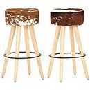 'vidaXL Brown Rough Mango Wood and Real Leather Bar Stools - Unique & Retro Styled Set of 2 - Sturdy and Comfortable for Kitchen Island, Dining Room, or Living Room