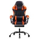 Video Game Chairs for Adults, Computer Gaming Chair with Footrest, Height Adjustable Office Desk Chair Silla Gamer, Comfortable Gamer Chair with 360° Swivel Seat (Orange, Large)