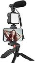 Mobile Video Recording kit with Mini Tripod Shotgun Smartphone Camera Video Podcast Microphone Holder, LED Light for Photography Light and Tripod