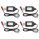 DollaTek 4PCS USB RC Battery Charger Cable 4.8V Lipo Battery Charger with JST Port for RC Car SCX24 Splatter Ball Gun FPV Drone Crawler Quadcopter