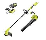 Ryobi 40V Cordless Battery Attachment Capable String Trimmer and Leaf Blower Combo Kit (2-Tools) w/ 4.0 Ah Battery & Charger
