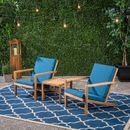 Millwood Pines Isabela Outdoor 3 Piece Set w/ Cushions Wood/Natural Hardwoods in Brown/White | Wayfair 52883876094A4A1088A30DF5D77FF66C