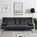 Sofa Couch Convertible Sofa Bed Fold Living Room Futon PU Leather Black