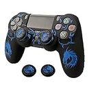 Skin for Ps4 Controller, Anti-Slip Silicone Shell Cover Case with 2pcs Thumb Grip Caps for PS4/ Slim/Pro Dualshock 4 Controller Wireless Gamepad (Blue Dragon)