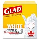 Glad White Garbage Bags - Small 25 Litres - Unscented, 100 Trash Bags, Made in Canada of Global Components