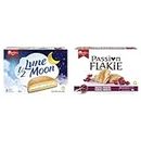 VACHON 1/2 Lune Moon Vanilla Flavour Cakes with Creamy Filling, Contains 6 Cakes, Individually Wrapped, 282 Gram & Passion Flakie Three Fruits Flaky Pastries with Fruity and Creamy Filling