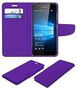 ACM Mobile Leather Flip Flap Wallet Case Compatible with Microsoft Lumia 650 Dual Sim Mobile Cover Purple