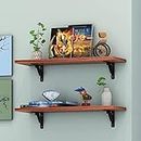 Dime Store Wood and Metal Floating Wall Shelves | Home Decorative Shelf (24 * 6 Inches) - Pack of 2 (24 x 6 Inch, Brown)
